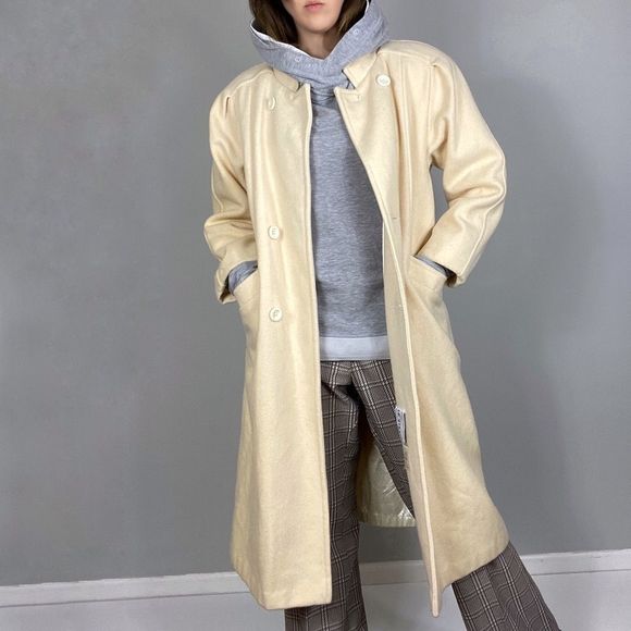 Vintage Jackets & Blazers - Vintage pure wool off white long pea coat